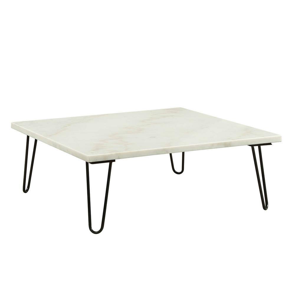 Telestis 40" Square White Marble Coffee Table with Storage