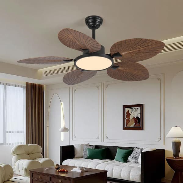 ONEMIX 52 in. Indoor Black Retro 5 Palm Leaf Shaped Blades Ceiling