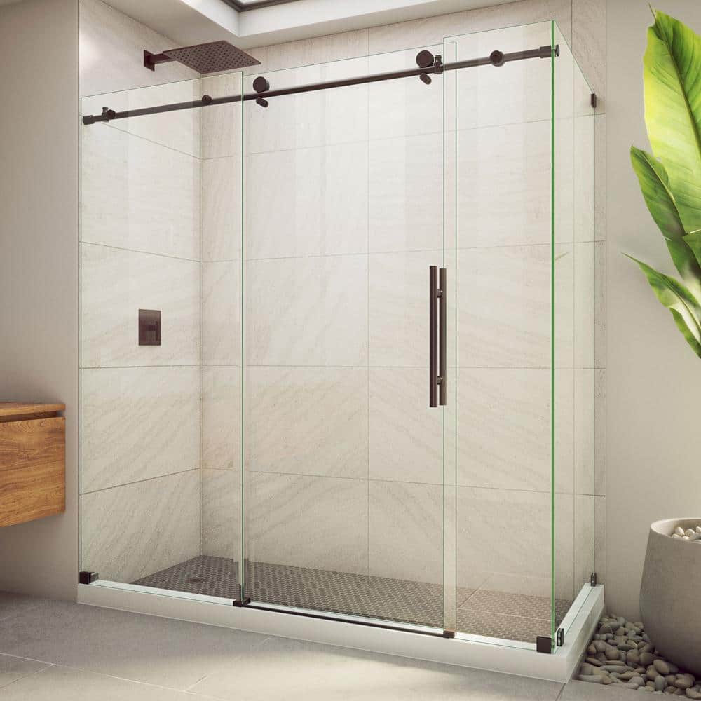 Oil Rubbed Bronze Frameless Sliding Shower Enclosure, 76" x 68.37"