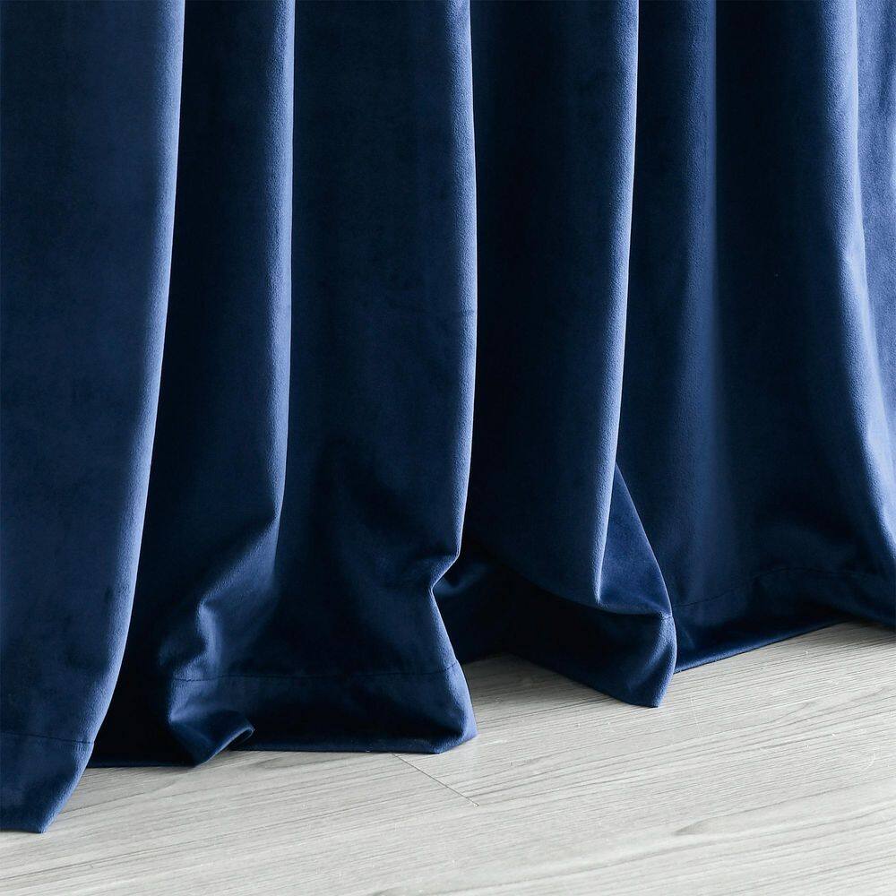 Navy Velvet Blackout Pleated Window Curtain Panels