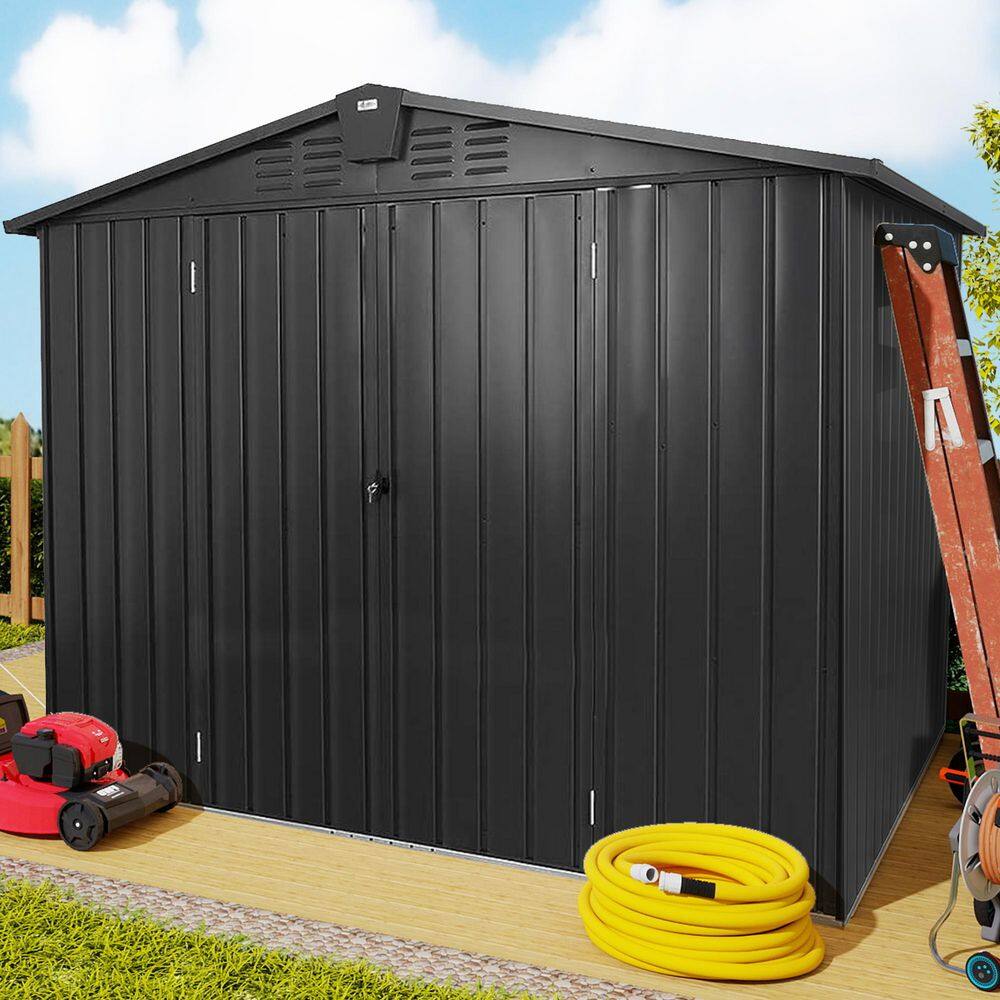 8.2 ft. W x 6.2 ft. D Metal Outdoor Tool Storage Shed with Lockable Double Door for Backyard, Black (45.6 sq. ft.) price history on PriceWatchPro