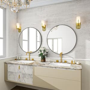 35 in. W x 35 in. H Large Round Metal Framed Wall Bathroom Vanity Mirror Black