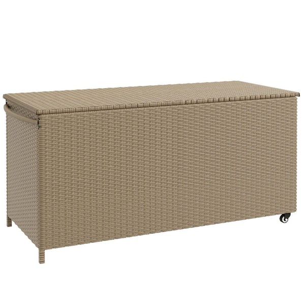 Unbranded 83 Gal. Large Deck Box, Outdoor Storage Box, PE Wicker Trunk on Wheels for Garden Tools, Pool Toys & Furniture Cushions