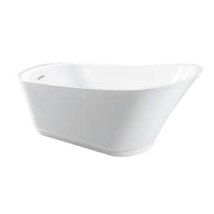 60 in. Acrylic Slipper Reversible Drain Oval Flatbottom Freestanding Bathtub in White