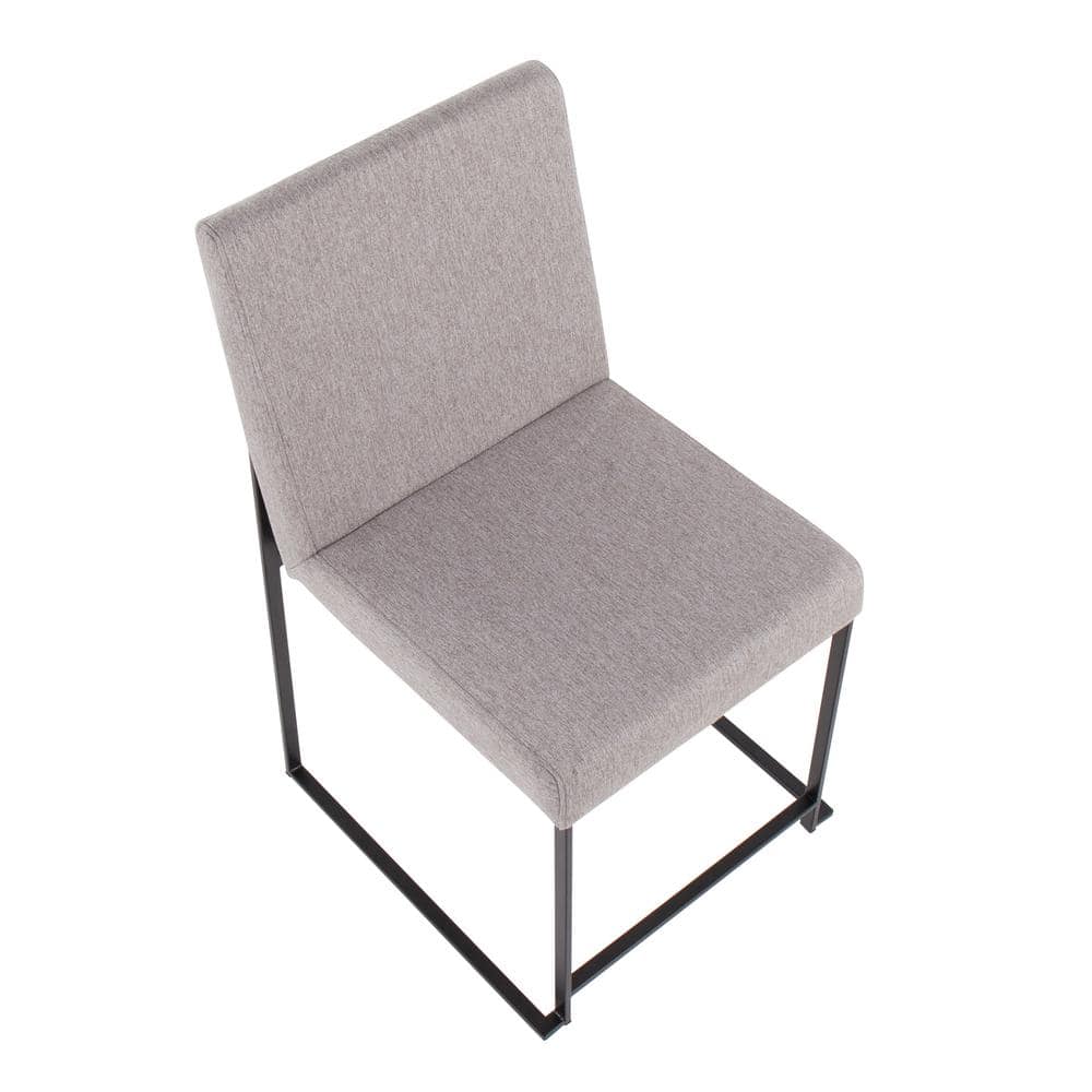 Fuji High Back Upholstered Dining Chair in Light Grey and Black Steel