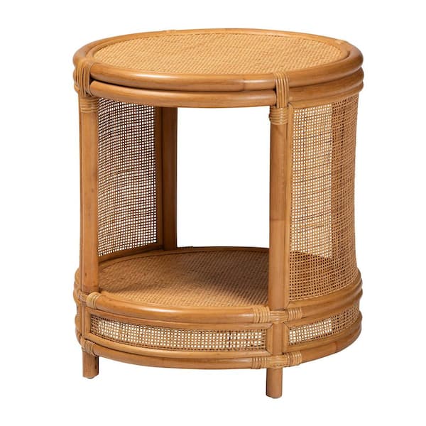 Louis 20 in. Light Honey Rattan Round Wicker End Table