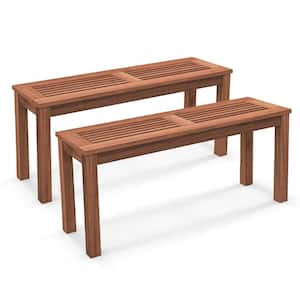 2-Pieces 2-Person Outdoor Bench Patio Bench w/Slatted Seat Weather Resistant Solid Wood Frame
