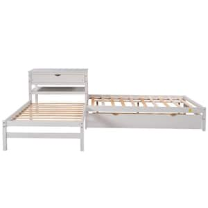 Qualler White Full Size L-shaped Platform Beds with Trundle and Drawers ...