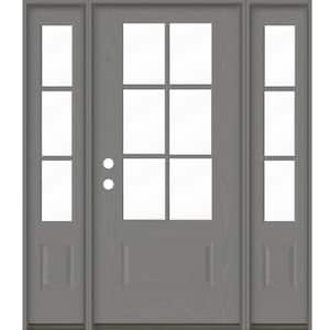 Farmhouse 64 in. x 80 in. 6-Lite Right-Hand/Inswing Clear Glass Malibu Grey Stain Fiberglass Prehung Front Door with DSL
