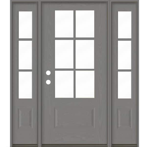 Krosswood Doors Farmhouse 64 in. x 80 in. 6-Lite Right-Hand/Inswing Clear Glass Malibu Grey Stain Fiberglass Prehung Front Door with DSL