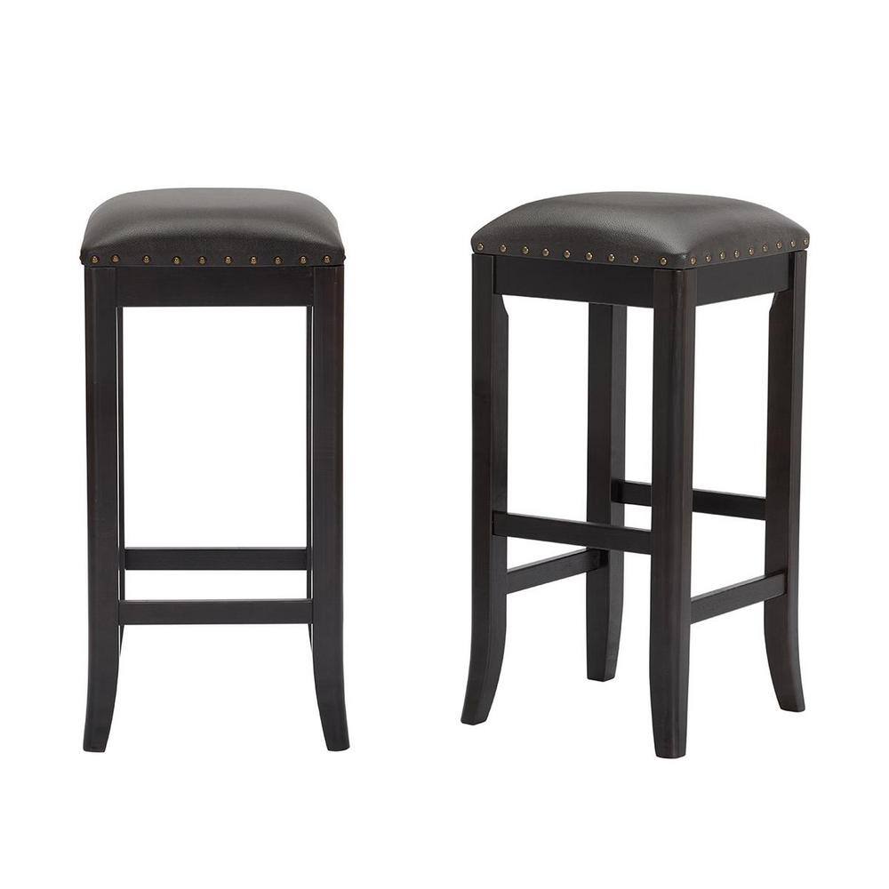 Stylewell Ruby Hill Black Wood Upholstered Backless Bar Stool With Gray Faux Leather Seat Set Of 2 144 In W X 30 In H St1001 Bar C Pu The Home Depot