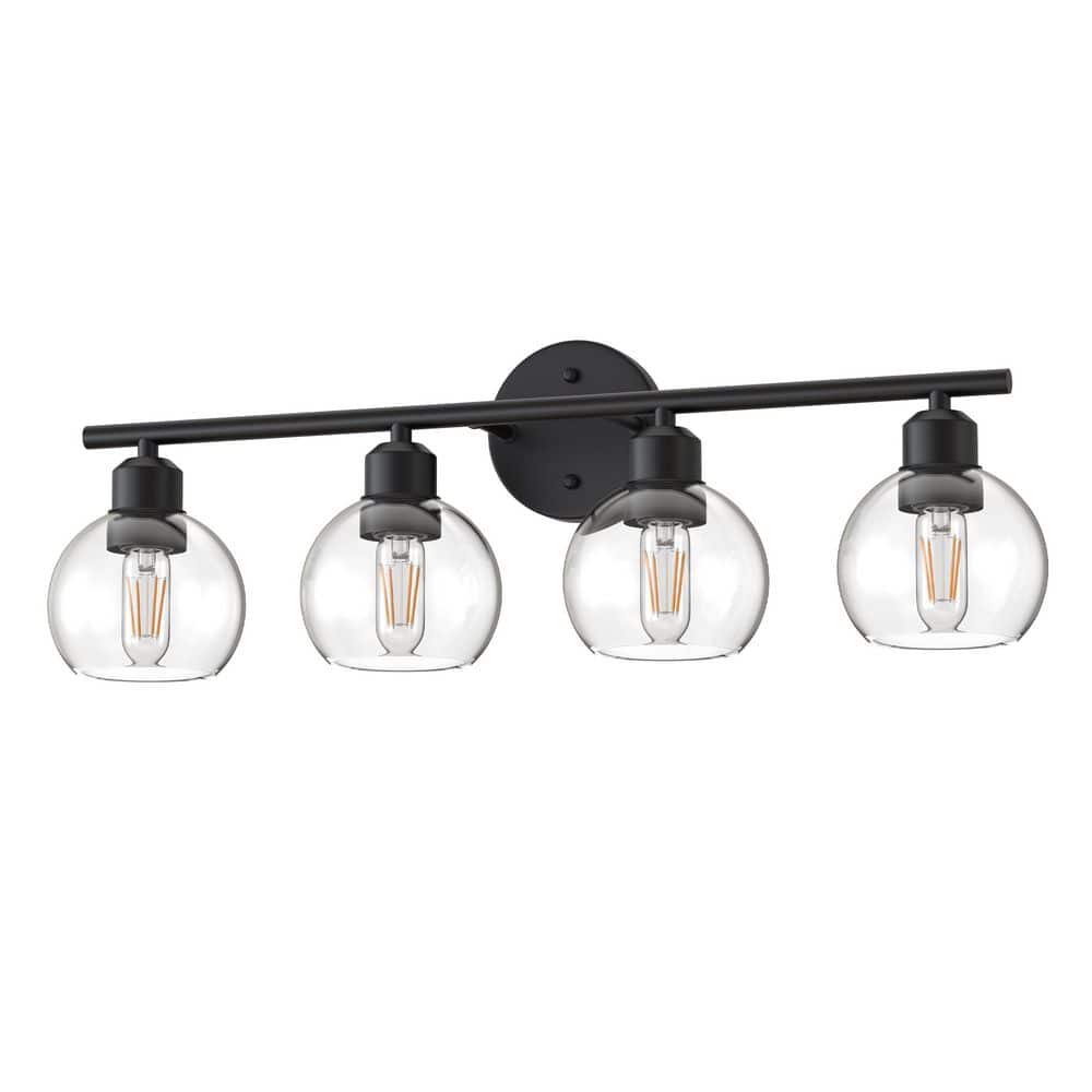 26.37 in. 4-Light Black Vanity Light Fixture with Globe Clear Glass Shades, E26 Bathroom Wall Sconce price history on PriceWatchPro