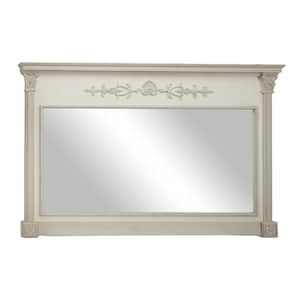 59 in. x 38 in. Large Antique White Wood Rectangular Wall Mirror w/ Crown Molding & Acanthus Carvings