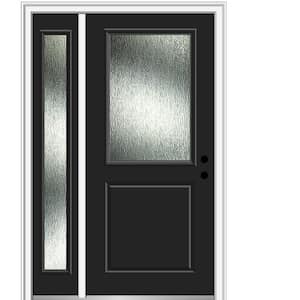 50 in. x 80 in. Left-Hand/Inswing Rain Glass Black Fiberglass Prehung Front Door on 6-9/16 in. Frame