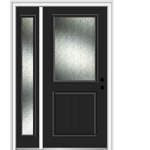 MMI DOOR 50 in. x 80 in. Left-Hand/Inswing Rain Glass Black Fiberglass Prehung Front Door on 6-9/16 in. Frame