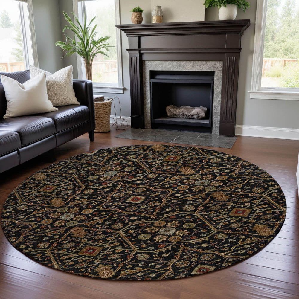 Mayfield Premium Machine Washable Abstract AMF1130 Black 8 ft. x 8 ft. Round Rug price history on PriceWatchPro
