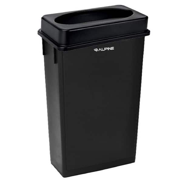 Alpine Industries 23 Gal. Black Vented Heavy-Duty Plastic Commercial Slim Garbage Trash Can with Swing Drop Shot Lid