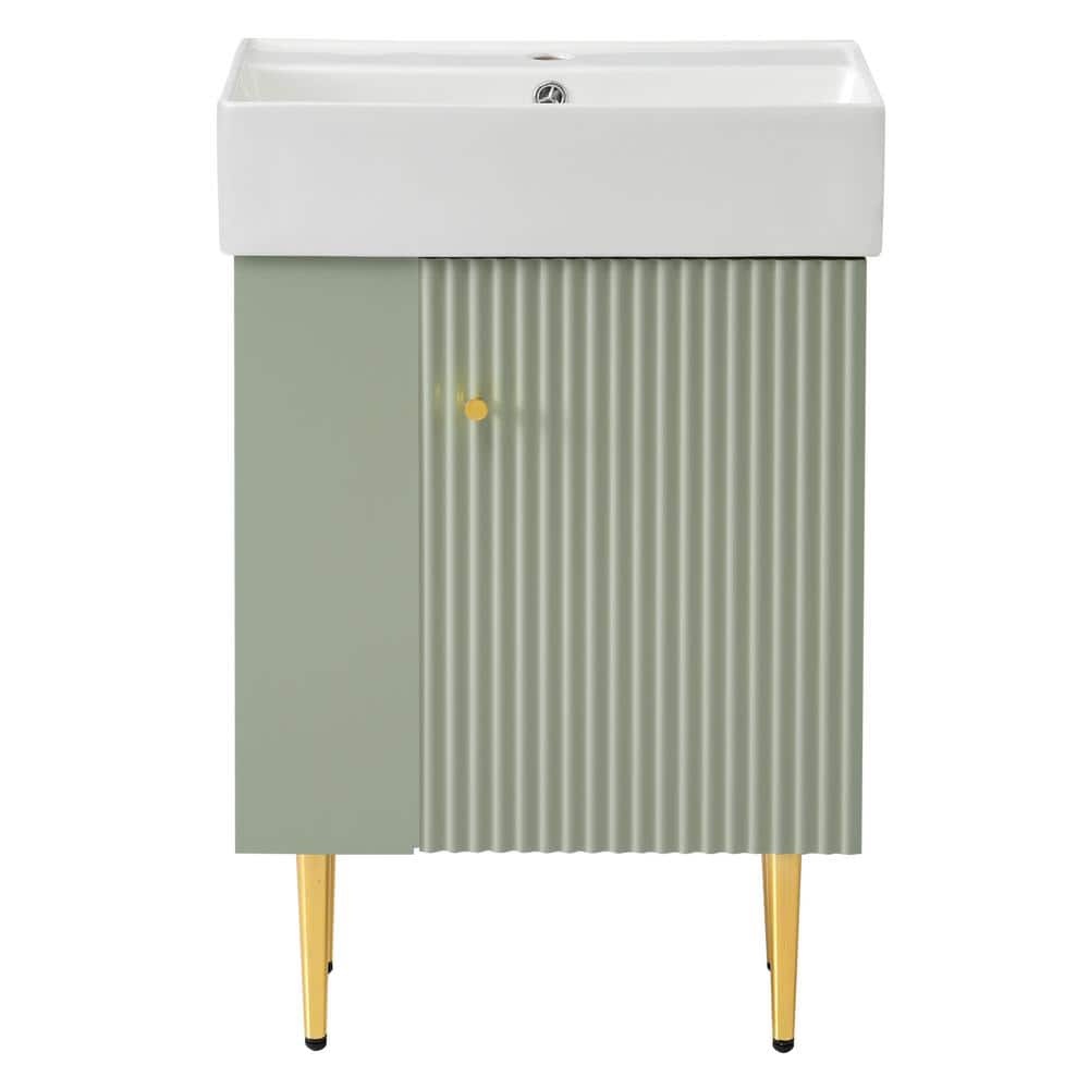 21.6 in. W x 12.2 in. D x 33.9 in. H Freestanding Bath Vanity in Green with White Ceramic Top and Left Side Storage price history on PriceWatchPro