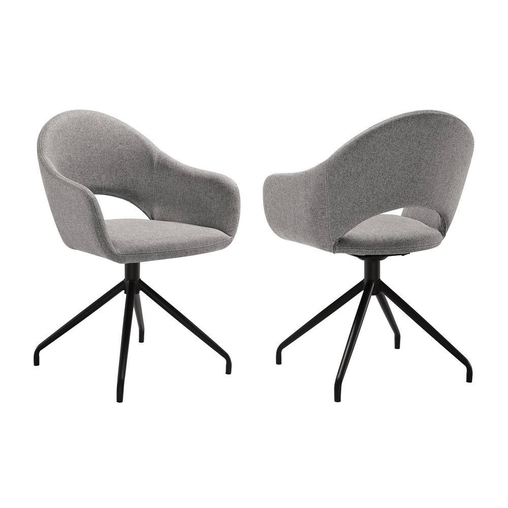 Gray Upholstered Swivel Side Chair with Black Metal Legs