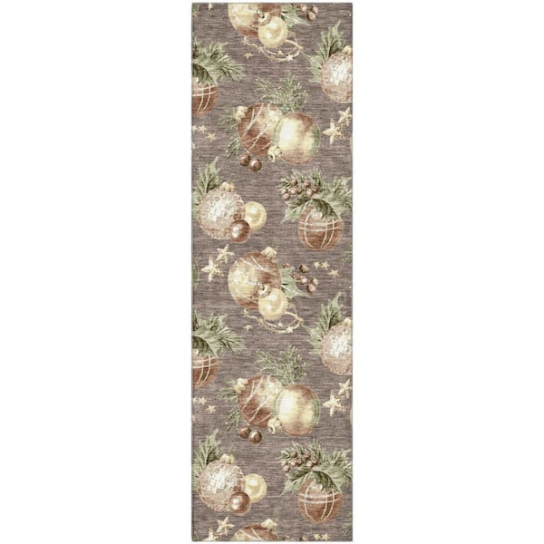 Mayfield Premium Machine Washable Abstract AMF1828 Taupe 2 ft. 3 in. x 7 ft. 6 in. Runner Rug