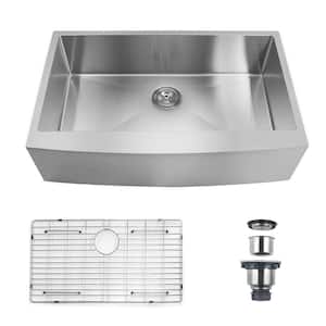 33 in. Farmhouse Apron Single Bowl 18-Gauge Brushed Chrome Stainless Steel Workstation Kitchen Sink without Faucet