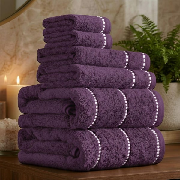 Zero Twist Quick Dry 6-Piece Eggplant Solid Cotton Bath Towel Set