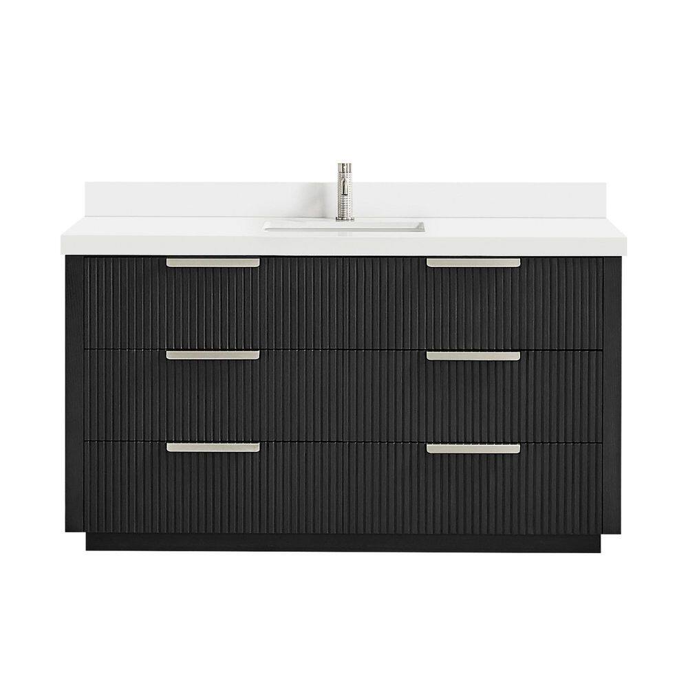Santarem 60 in.W x 22 in.D x 34 in.H Single Sink Bath Vanity in Oak Weathered Black with Pure White Quartz Stone Top price history on PriceWatchPro