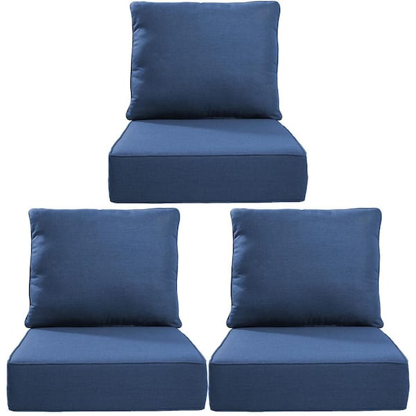 Opohoro 24 in. x 24 in. x 6 in. 6-Piece Deep Seating Water & Fade Resistant Outdoor Lounge Chair Replacement Cushion Set in Blue