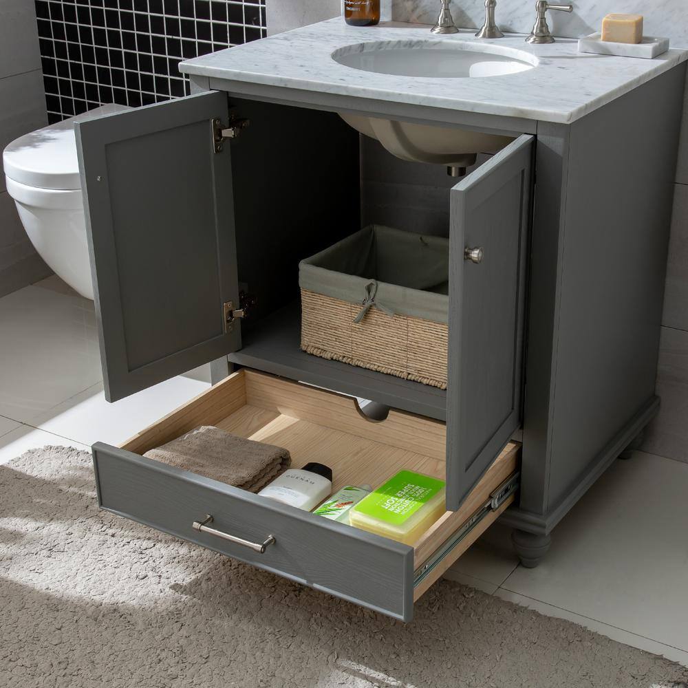 Melissa 30" Grain Gray Single Vanity with Carrara White Top