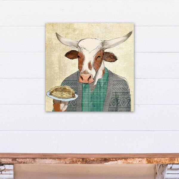 DESIGNS DIRECT 24 in. x 24 in. Breakfast Cow Eating A Muffin Printed Canvas Wall Art
