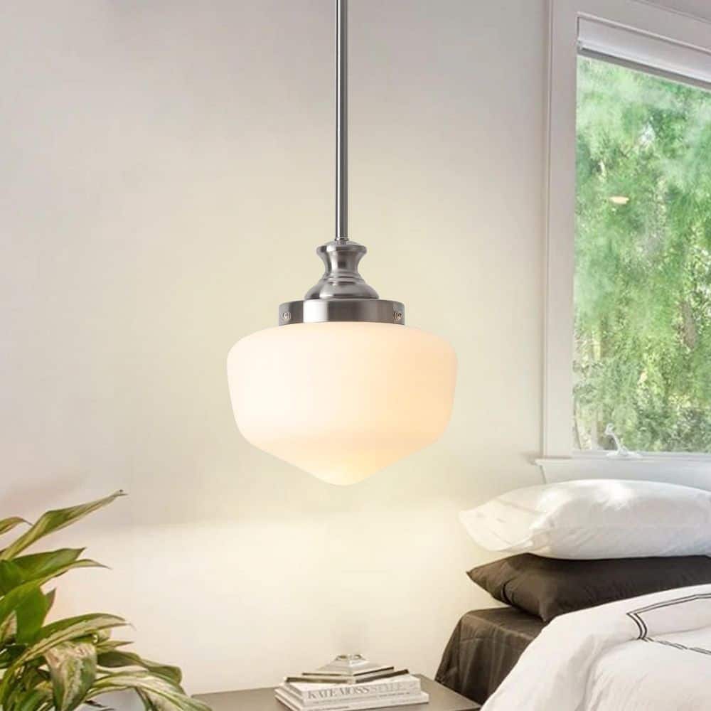 1-Light Nickel and Milk White Industrial Height Adjustable Pendant Light with Seeded Glass Shade for Kitchen Island price history on PriceWatchPro
