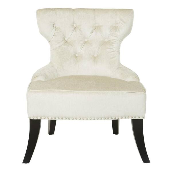 OSP Home Furnishings Colton Vintage Style Button Tufted Parchment Cream Velvet Chair