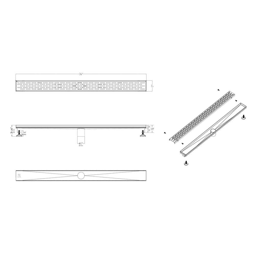 36'' Black Matte Stainless Steel Linear Shower Drain