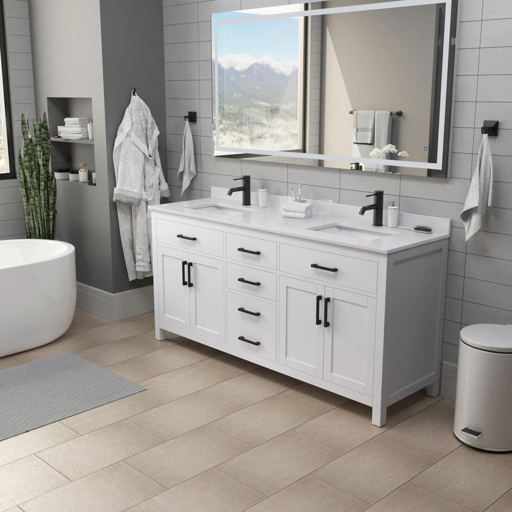 Beckett 72" White Double Bathroom Vanity with Cultured Marble Top