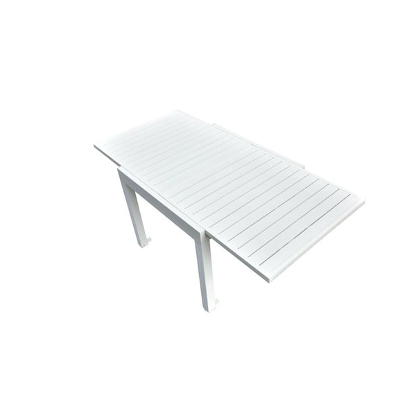 Germaine 70.8 in. Ivory White Aluminum Rectangular Outdoor Patio Dining Table with Extension