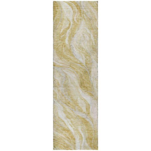 Dream Shag Premium Machine Washable Abstract ADS720 Gold 2 ft. x 7 ft. Runner Rug