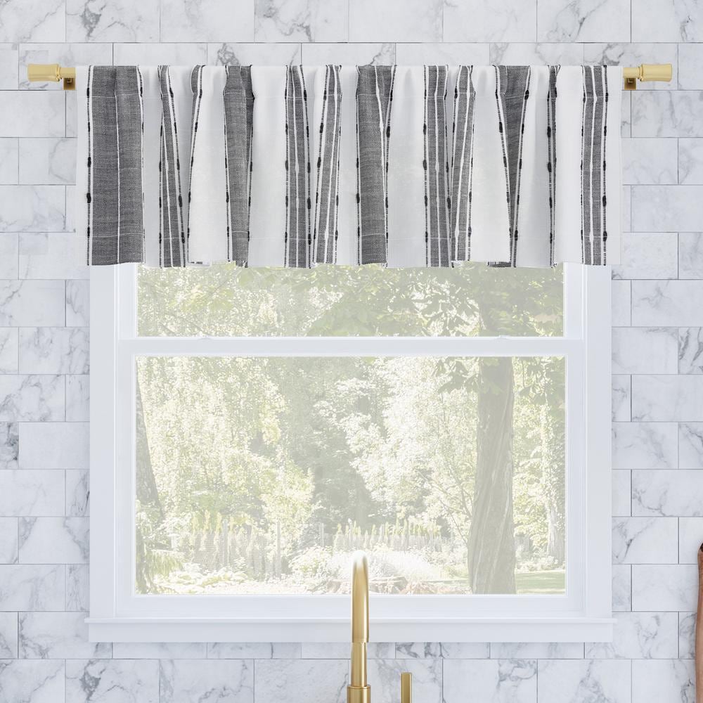 Black and White Striped Cotton Cafe Curtain Valance, 52" x 14"
