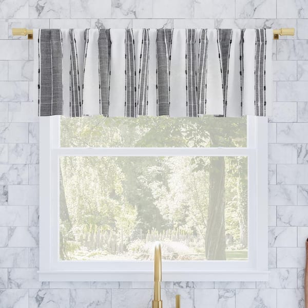 Sun Zero Cassidy Stripe Black/White 52 in. W x 14 in. L Rod Pocket Light Filtering Curtain Valance for Kitchens (Single Panel)