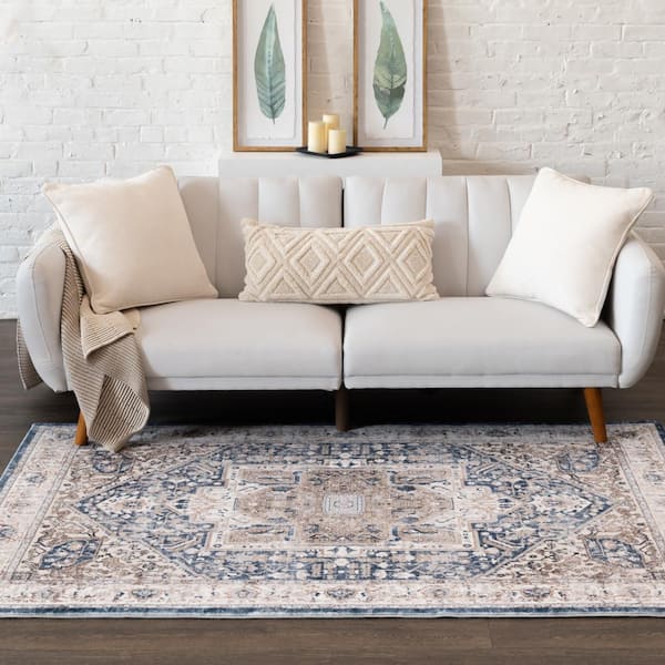 Silky Medallion Navy Doormat 3 ft. x 5 ft. Area Rug