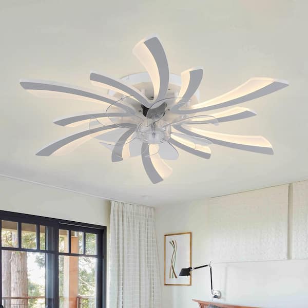 Meraz 31 in. Indoor Modern White Flush Mount Smart Ceiling Fan with Lights, 6- Speed Fan Light W/Remote For Living Room