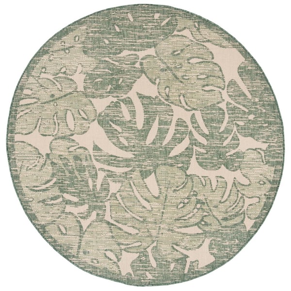 SAFAVIEH Courtyard Beige/Green 7 ft. x 7 ft. Round Floral Indoor/Outdoor Patio  Area Rug