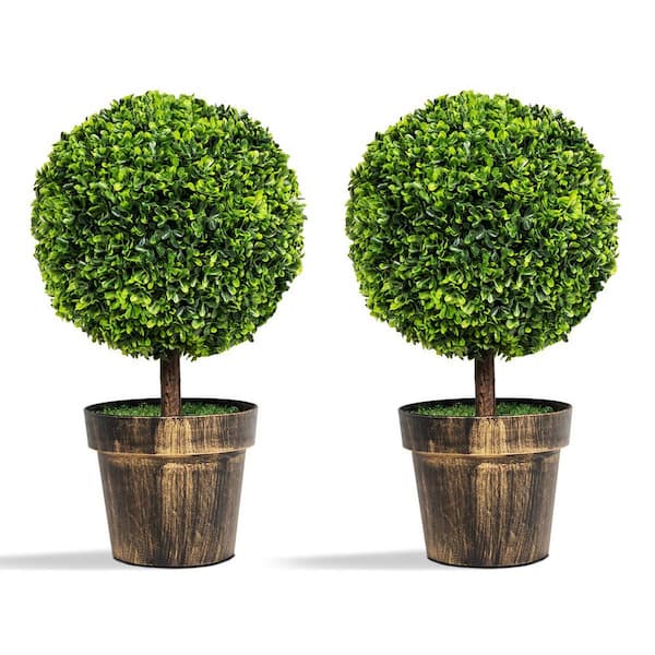 1.8 ft. Indoor Outdoor Decorative Artificial Boxwood Topiary Ball Tree, Faux Fake Tree Plant 2-Pack