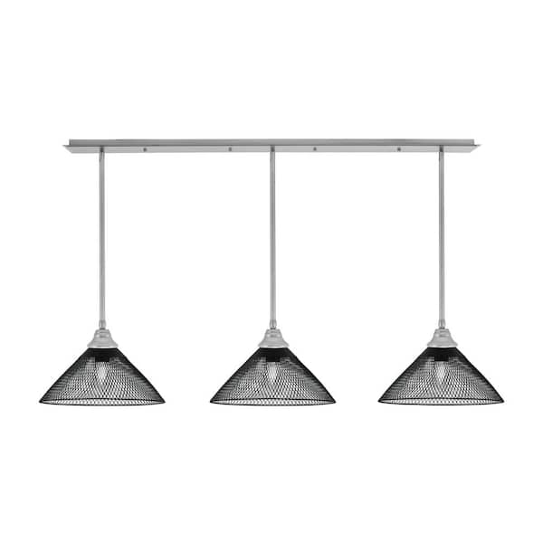 Unbranded Livingston 100-Watt 3-Light Brushed Nickel Shaded Pendant Light with 14 in. Matte Black Metal Shades, No bulbs