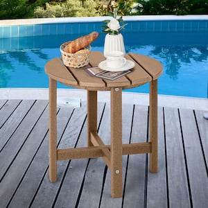 Round 18 in. Patio Adirondack Plastic Outdoor Side Table Weather Resistant HDPE Garden Brown