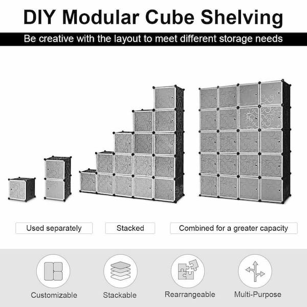 Boyel Living - 71 in. H x 57 in. W x 18.5 in. D Black and White Polypropylene Panel Portable Closet