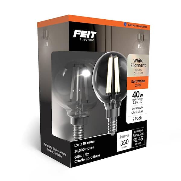 40-Watt Equivalent G16.5 Globe Dimmable White Filament Clear E12 LED Vintage Edison LIght Bulb, Soft White 2700K(2-Pack)