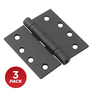 4 in. x 4 in. Black Full Mortise Ball Bearing Butt Hinge with Removable Pin (3-Pack)
