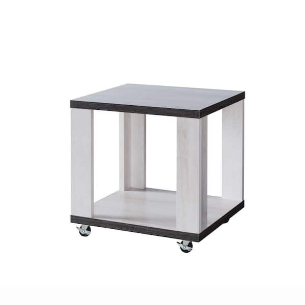 Benjara 22 in. White and Gray Square Wood End Table with Open Bottom Shelf