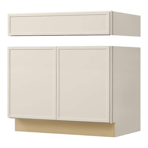 Leyton 36 in. W x 24 in. D x 34.5 in. H Ready to Assemble Plywood Slim Shaker Sink Base Kitchen Cabinet in Antique White