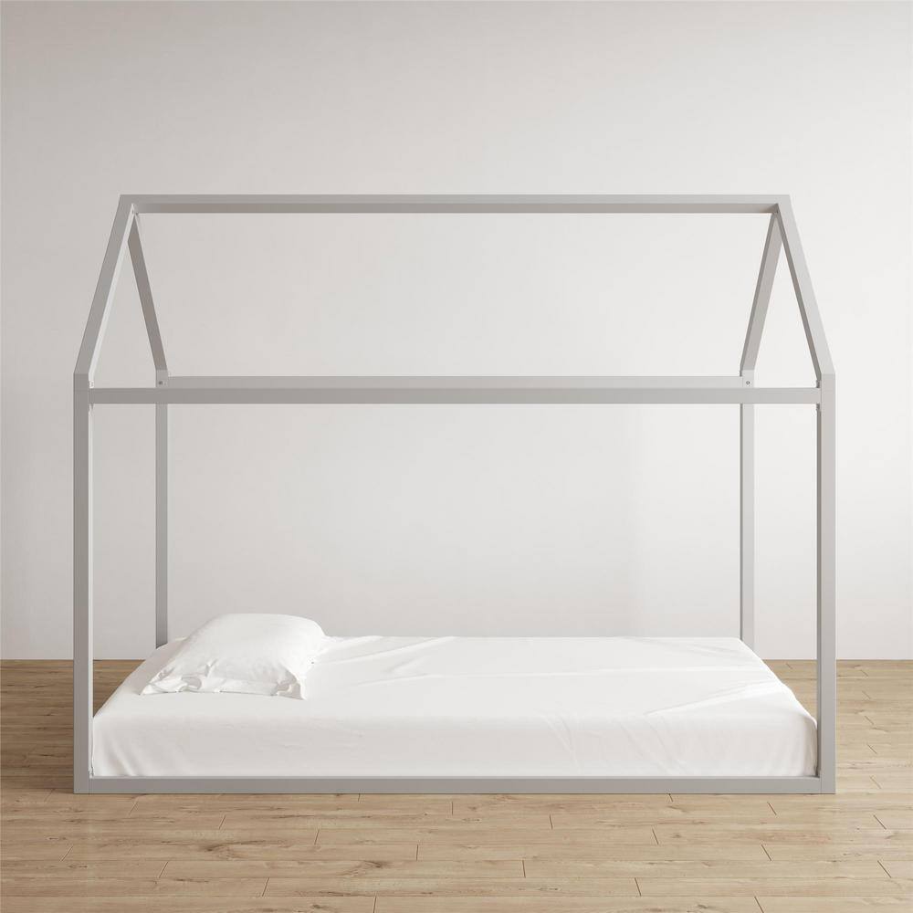 Skyler Twin Dove Gray Metal Montessori House Bed with Slats